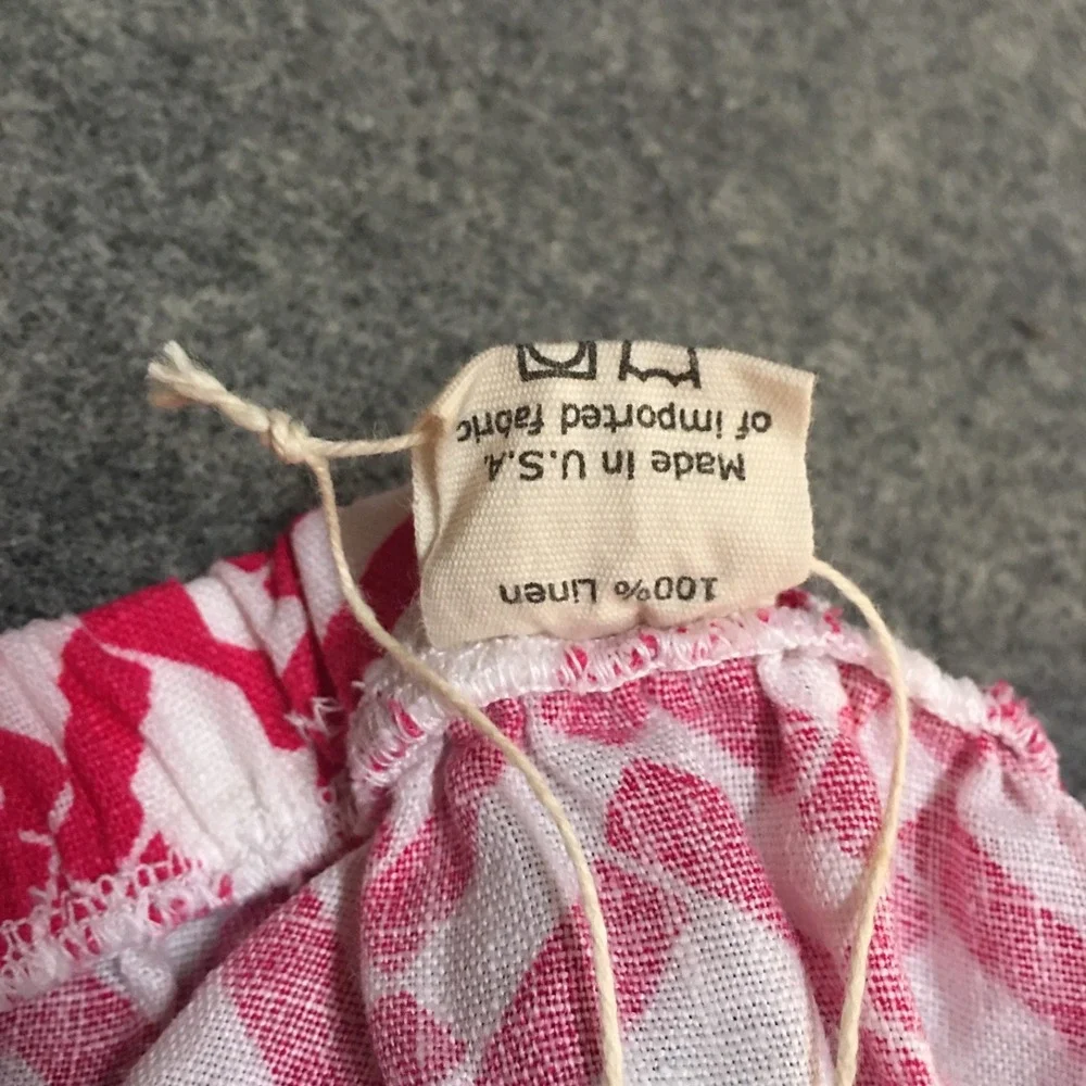 Skirt 100% Linen Girls 6 Midi Pink Geometric Ruffle Tiered Mom and Pop's Kids - Picture 6 of 9